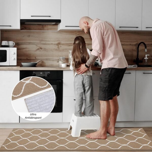 COSY HOMEER Tapis de Cuisine Antidérapant, 60 x 180 cm Tapis de Cuisine Devant Evier, Anti-salissures, Lavable en Machine pour Cuisine, Buanderie, Entrée, Couloir, Beige – Image 7