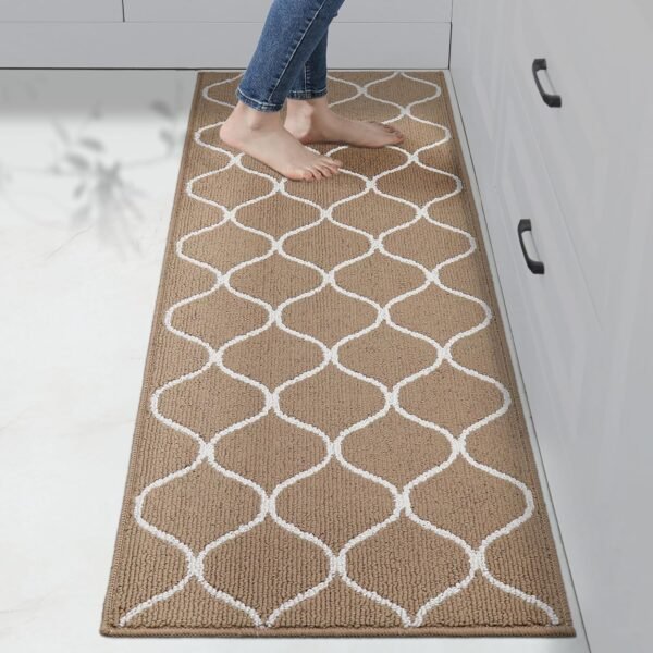 COSY HOMEER Tapis de Cuisine Antidérapant, 60 x 180 cm Tapis de Cuisine Devant Evier, Anti-salissures, Lavable en Machine pour Cuisine, Buanderie, Entrée, Couloir, Beige – Image 8