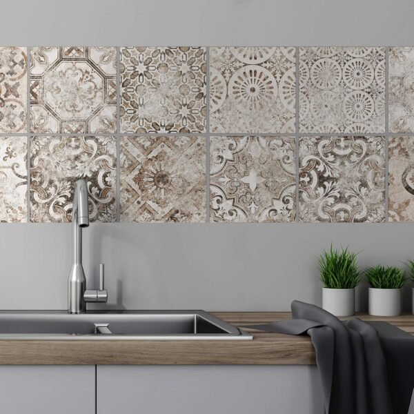 AREDE 32 x Feuilles Mural Stickers Carrelage 2D Imperméables Carreau de Ciment Adhesif, Autocollants Carreaux Dosseret pour Cuisine, Salle de Bain la Décoration à la Maison / 15 x 15 cm / T1015 – Image 4