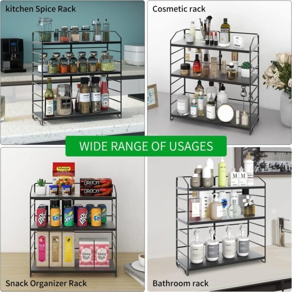 AIRUJIA Étagère à Épices sur pied à 3 Niveaux, Porte-Épices, Support Amovible pour Bouteilles de Bocaux et Support de Séparation Réglable en Hauteur pour la Maison, la cuisine – Image 7