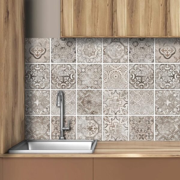 AREDE 32 x Feuilles Mural Stickers Carrelage 2D Imperméables Carreau de Ciment Adhesif, Autocollants Carreaux Dosseret pour Cuisine, Salle de Bain la Décoration à la Maison / 15 x 15 cm / T1015
