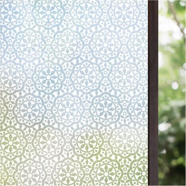 Lifetree Film Fenêtre Anti Regard Electrostatique Adhésif Occultant Intimité Film Vitrage Verre Dépoli Givré Décoratif pour Salle de Bain Maison Cuisine Bureau (45 x 200 cm), Motif Fleur