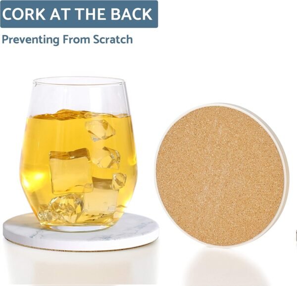 LIFVER Dessous de Verre, Lot de 6 sous Verre avec Support, Absorbants Coaster en Céramique Antidérapants pour la Maison, Le Café et Les Bars - Dessous de Verre à Motif de Marbre Blanc – Image 7