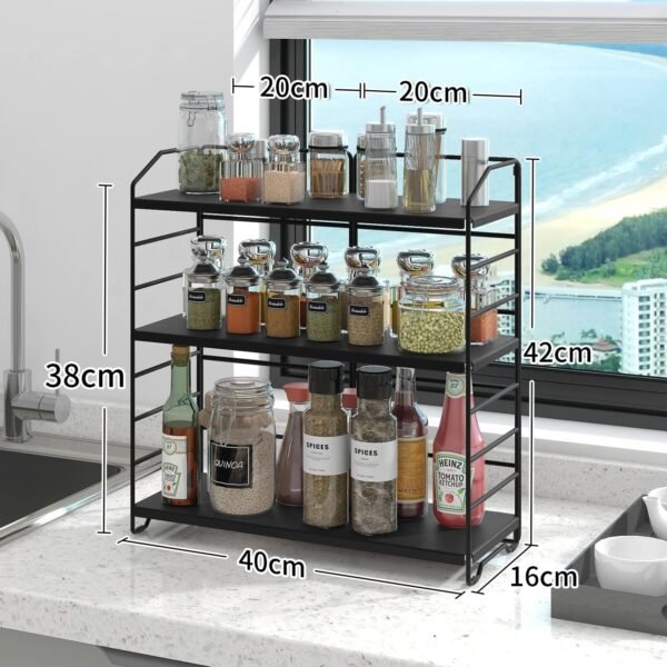 AIRUJIA Étagère à Épices sur pied à 3 Niveaux, Porte-Épices, Support Amovible pour Bouteilles de Bocaux et Support de Séparation Réglable en Hauteur pour la Maison, la cuisine – Image 3