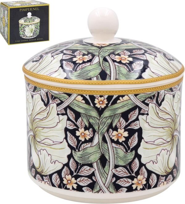The Leonardo Collection William Morris Pimpernel Sucrier élégant pour thé et café | Sucrier en céramique durable pour la maison et le café | Rangement élégant pour sucre pour la cuisine | Joli cadeau