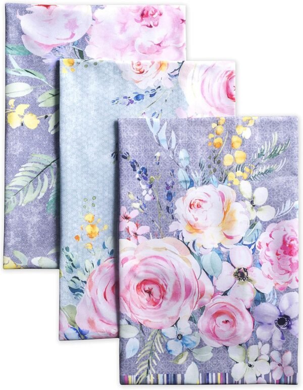 Maison d' Hermine Sweet Rose Lavande Lush Lavande Lot de 3 torchons de Cuisine Multi-usages 100% Coton | Serviettes de Bar | Printemps/Été (50 cm x 70 cm)